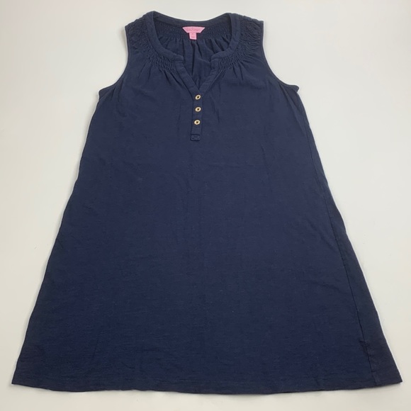 Lilly Pulitzer Essie Dress Navy Blue Gold Buttons Sleeveless tank Size Small - Picture 1 of 11